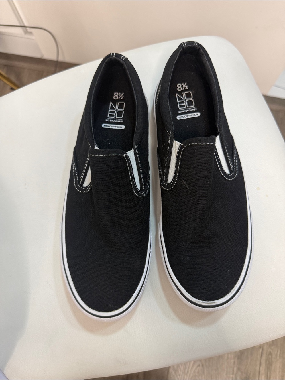 NOBO Black and White Slip-On Canvas Sneakers